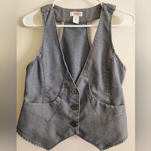 Denim Button-Up Vest With Pockets